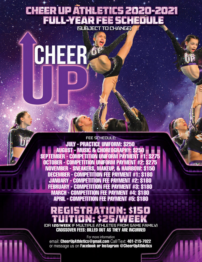 Cheer UP Full Year Fee Schedule Flyer Design Rhode Island Cheer Squad designs with 8 person cheerleading team