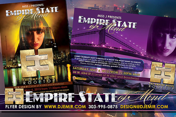 Jazzy JaSMIN AKA Miss J's Empire State Of Mind Birthday Extravaganza Empire Hotel Rooftop Party Flyer Design