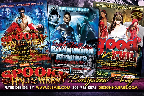 Good Versus Evil, Super Sexy And Spooky Bollywood and Bhangra Halloween Party Flyer designs San Francisco, San Jose and Santa Clara California