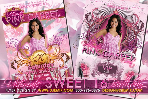 Kristy's Ultimate Pink Carpet Sweet Sixteen Birthday Party Event Flyer Design